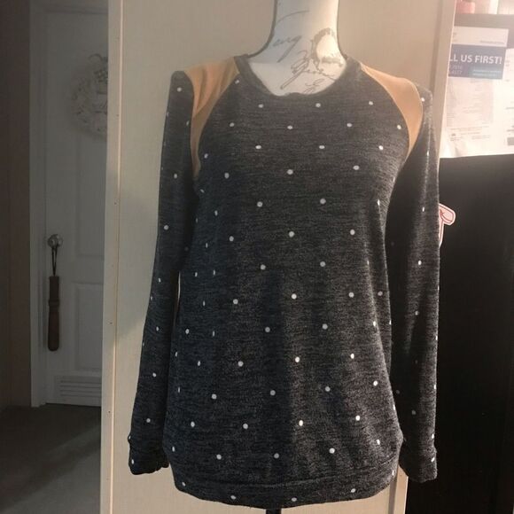 Simply Gray Brown Polka Dot Long Sleeve Top Extra Small - Picture 2 of 11